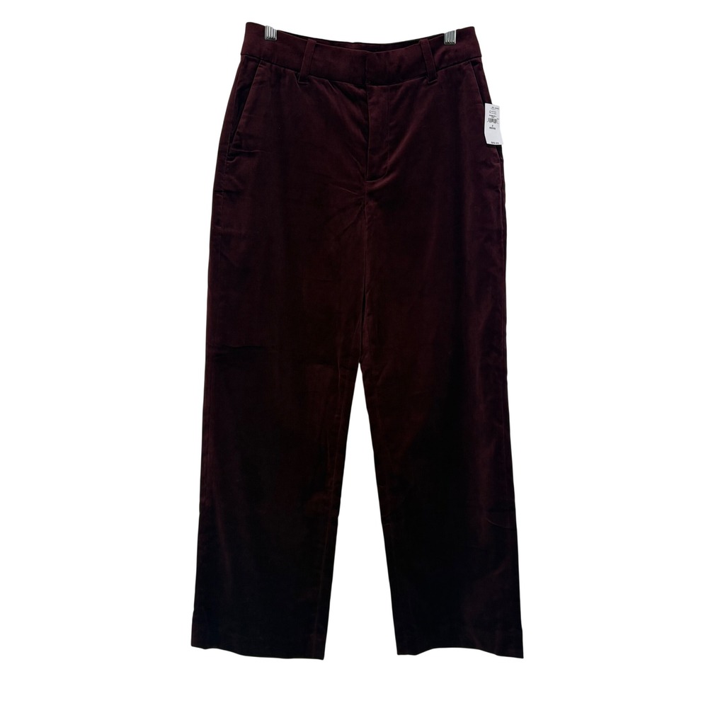 Gap Womens Burgundy Velvet High Rise Straight Leg Trousers Pants 2 Petite NEW